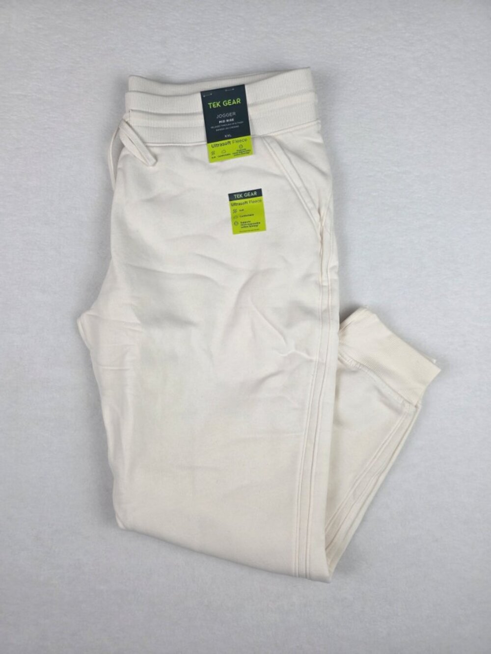 Tek Gear Womens Ultrasoft Fleece Jogger Pants Mid Rise Size XXL Ivory Tusk - NEW